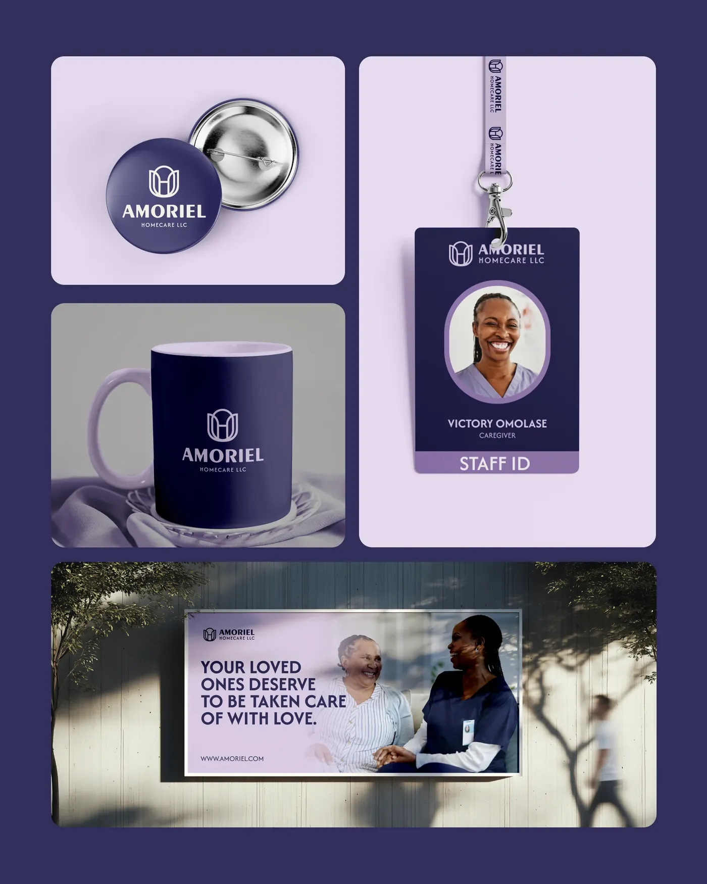 Amoriel employee identification and branded stationery applications