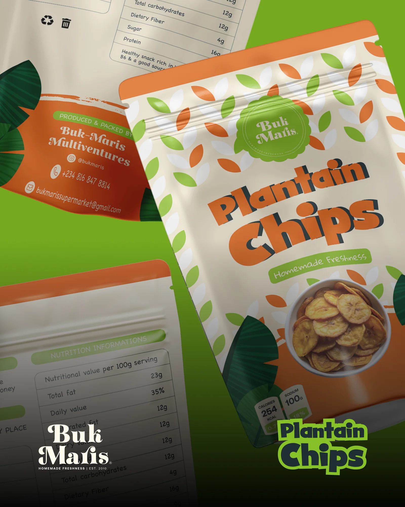 Plantain chips packaging and print design