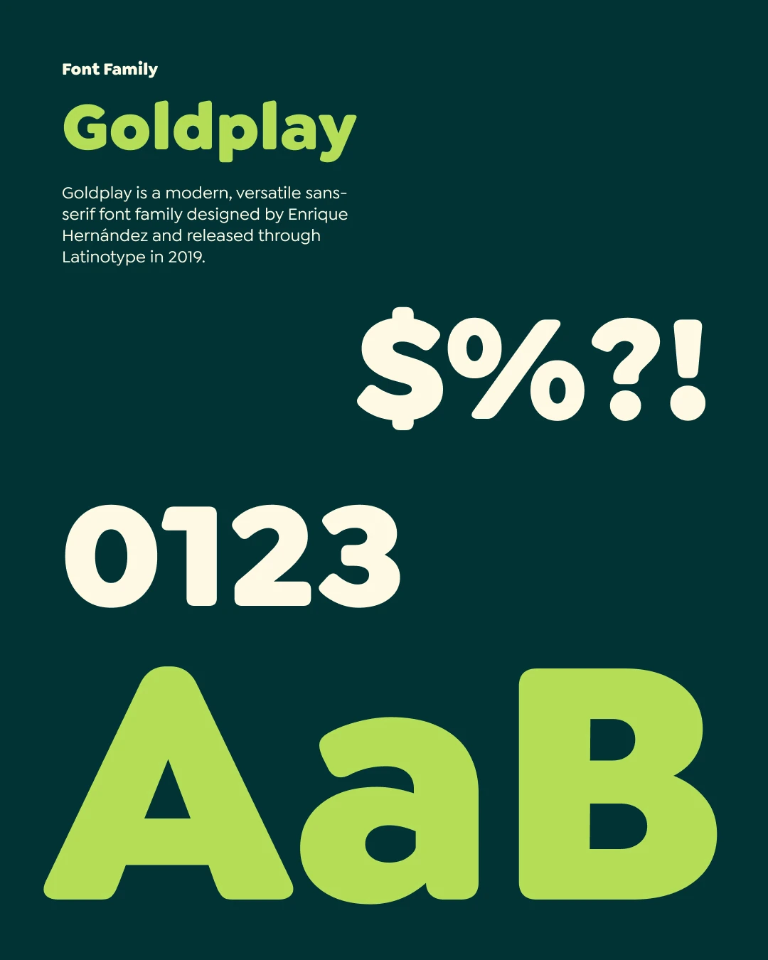Goldplay typography specimen